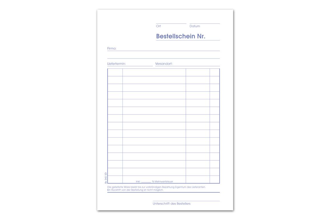 Bestellscheinbuch BE542SD A5 hoch 2x40 Blatt, Art.-Nr. 094219 - Paterno Shop