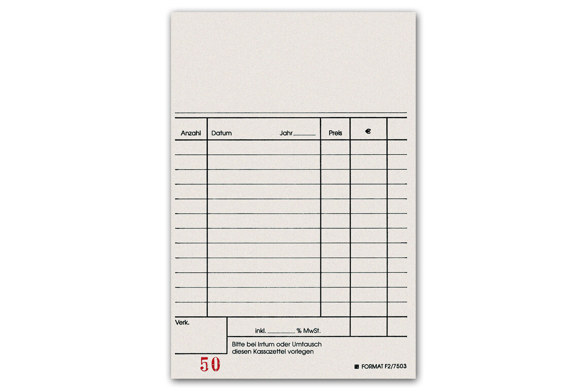 Kassablock F2 150x100mm 2x50 Blatt, Art.-Nr. 094056 - Paterno Shop
