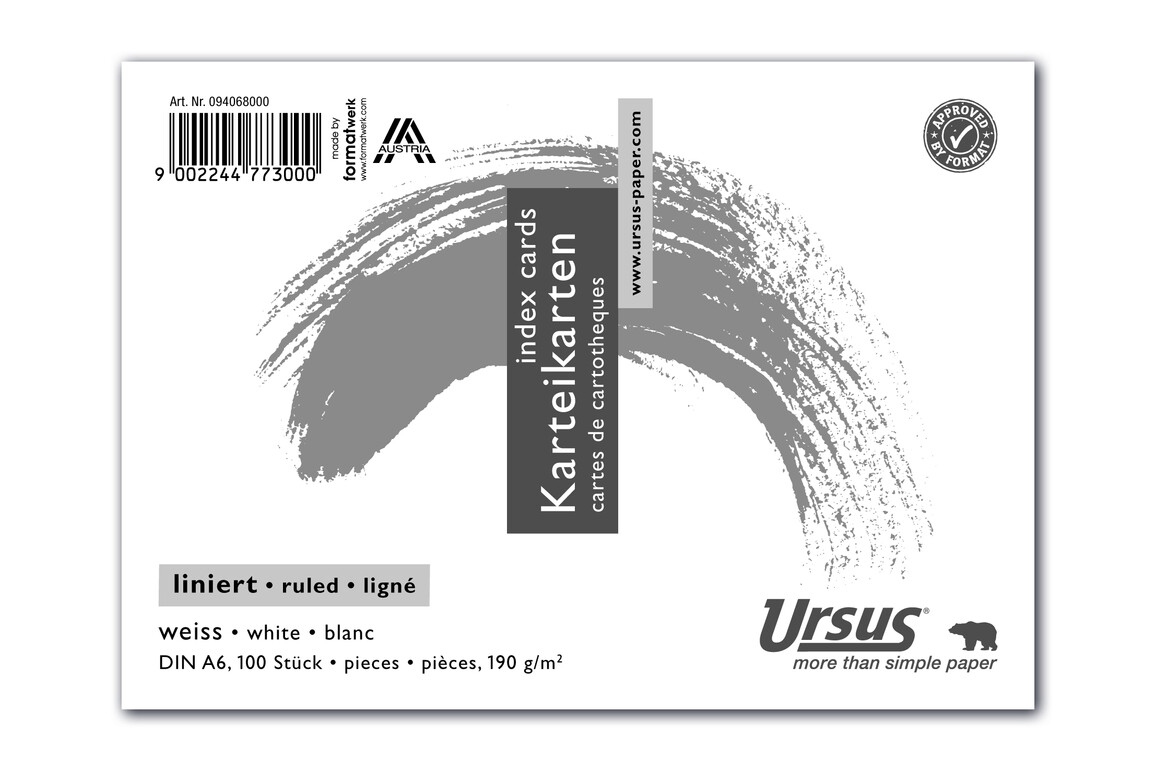Karteikarten liniert weiss A6 quer 100 Blatt 190g/qm, Art.-Nr. 094068000 - Paterno Shop