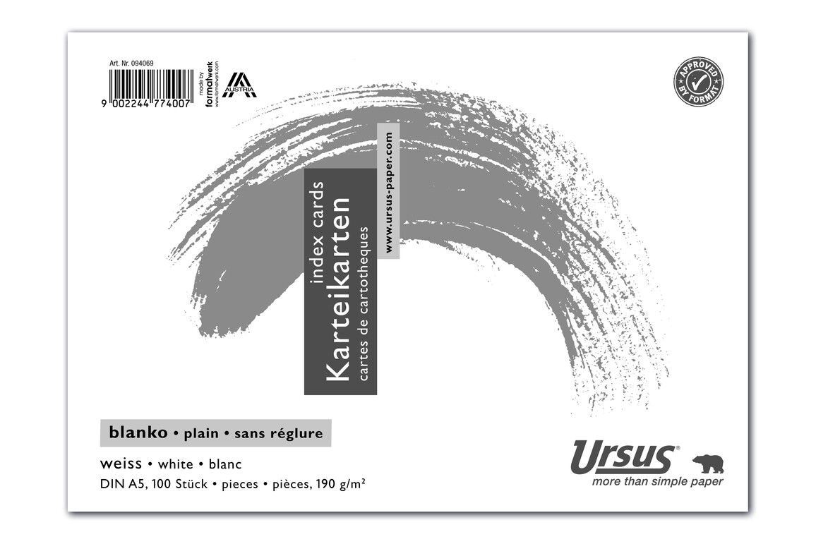 Karteikarte blanko weiss A5 quer 100 Blatt 190g/qm, Art.-Nr. 094069 - Paterno Shop