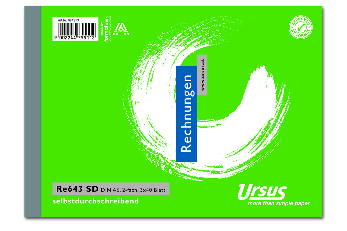 Rechnungsbuch RE643SD A6 quer 3x40 Blatt, Art.-Nr. 094213 - Paterno Shop