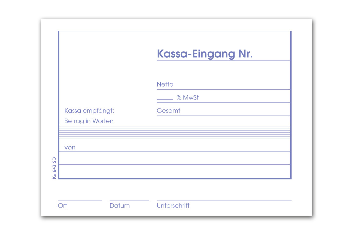 Kassaeingangsbuch KE643SD A6 quer 3x40 Blatt, Art.-Nr. 094231 - Paterno Shop Kassaeingangsbuch KE643SD A6 quer 3x40 Blatt, Art.-Nr. 094231 - Paterno Shop