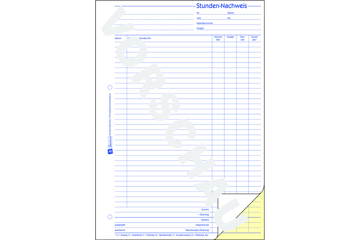 Stundennachweis ZWF, DIN A4, Art.-Nr. 1773ZWF - Paterno Shop Stundennachweis ZWF, DIN A4, Art.-Nr. 1773ZWF - Paterno Shop