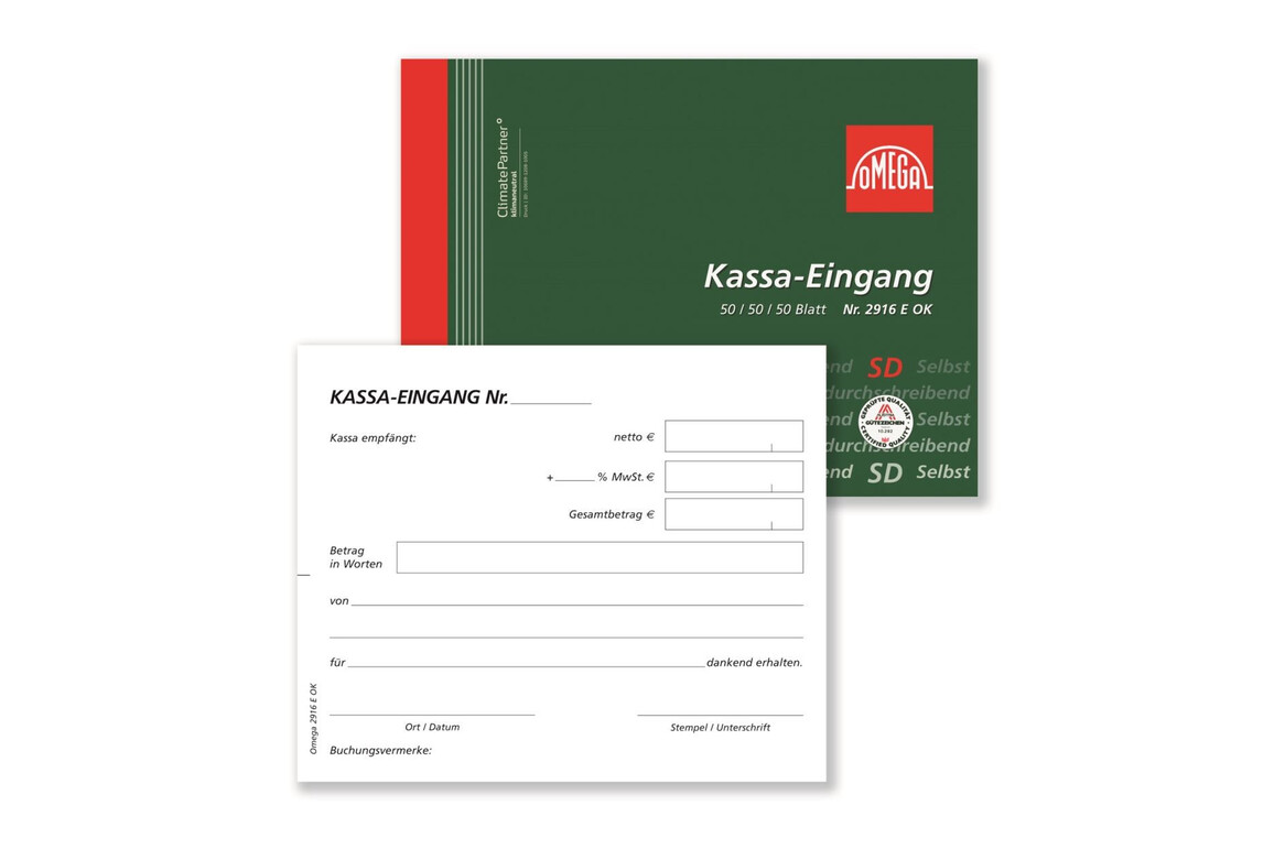 Kassaeingangsbuch Omega A6 quer 3x50 Blatt, Art.-Nr. 2916EOK - Paterno Shop