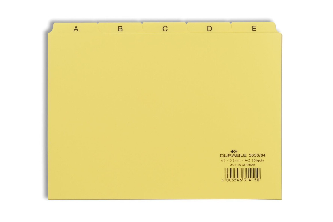 Leitregister Durable A5 quer A-Z 5/5-teilung gelb, Art.-Nr. 3650-GE - Paterno Shop