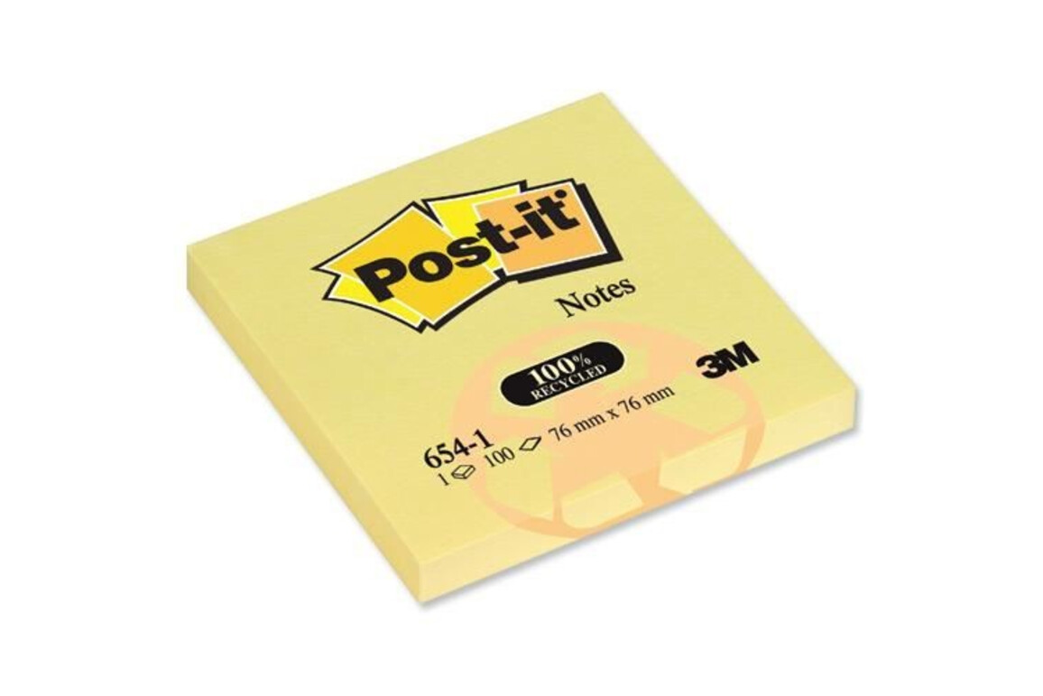 Haftnotizen Post-it 76x76 mm gelb, 90% Altpapier, Art.-Nr. 36541 - Paterno Shop