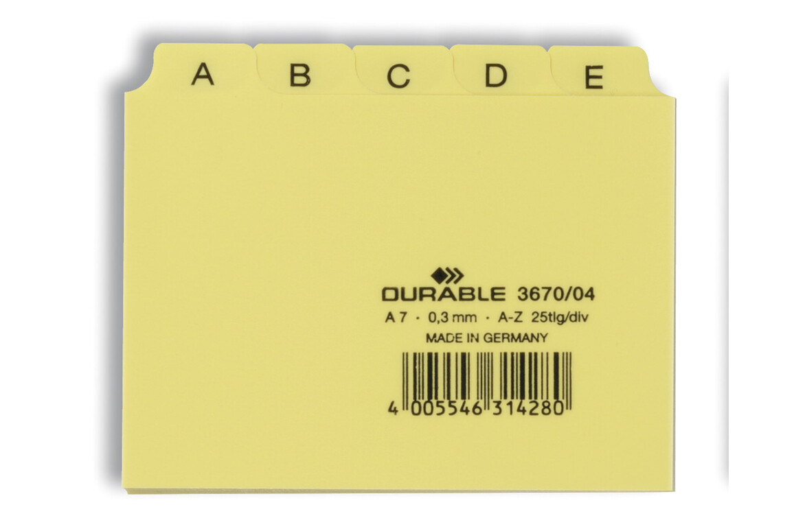 Leitregister Durable A7 quer A-Z 5/5-teilung gelb, Art.-Nr. 3670-GE - Paterno Shop