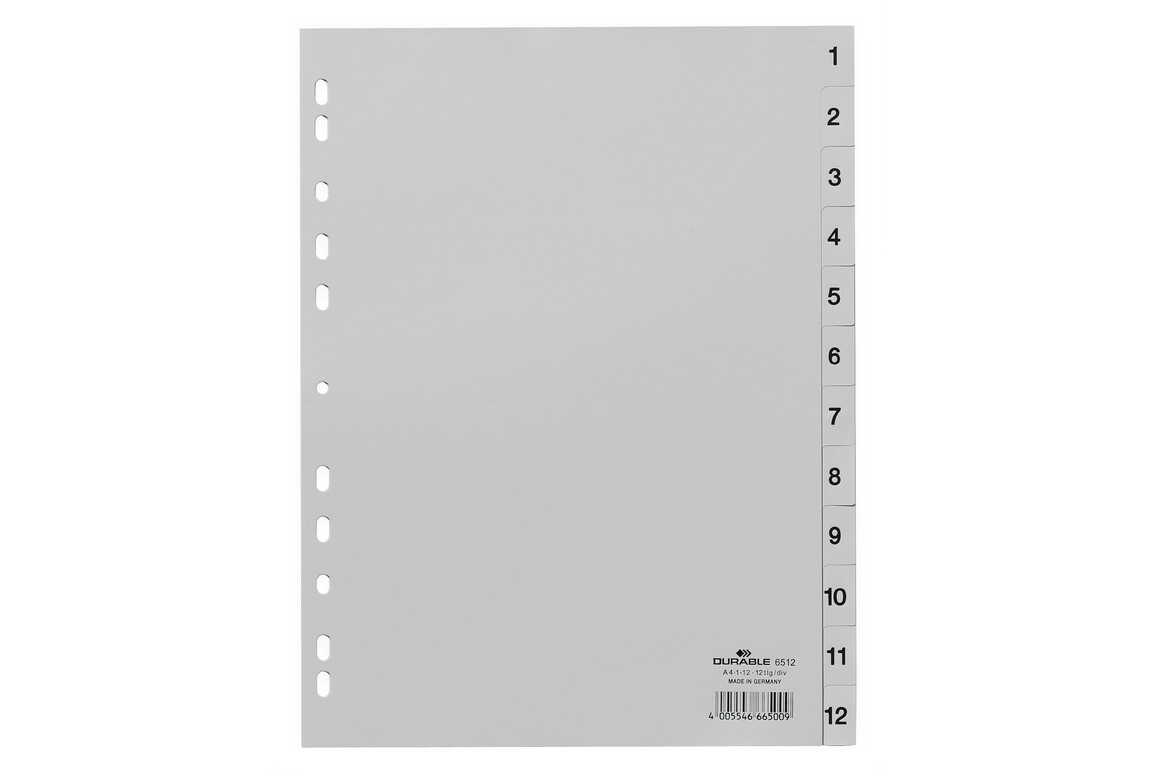 Register Durable 6512 A4 1-12 12 teilig, Art.-Nr. 651210 GRAU - Paterno Shop