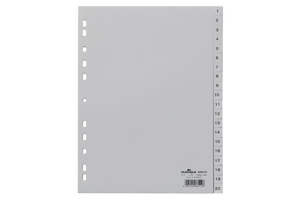 Register Durable 6522 A4 1-20 20 teilig, Art.-Nr. 652210 GRAU - Paterno Shop Register Durable 6522 A4 1-20 20 teilig, Art.-Nr. 652210 GRAU - Paterno Shop