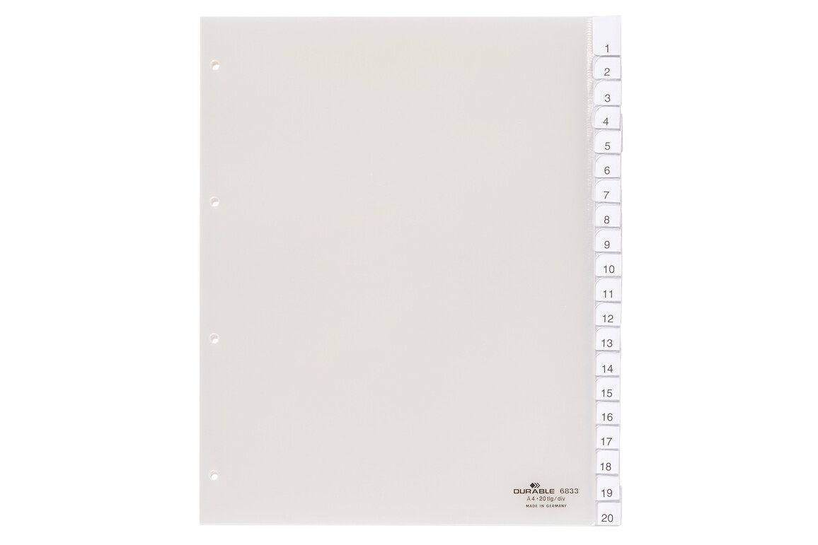 Register Durable 6833 A4 1-20 20-teilig, Art.-Nr. 683319 FARBLOS - Paterno Shop Register Durable 6833 A4 1-20 20-teilig, Art.-Nr. 683319 FARBLOS - Paterno Shop