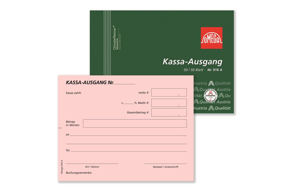 Kassaausgangsbuch Omega A6 quer 2x50 Blatt, Art.-Nr. 916A - Paterno Shop