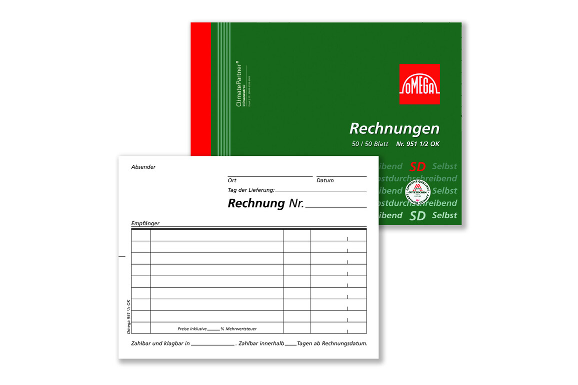 Rechnungsbuch Omega A6 quer 2x50 Blatt, Art.-Nr. 951 1-2OK - Paterno Shop