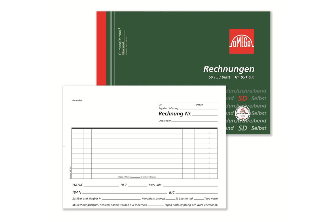 Rechnungsbuch Omega A5 quer 2x50 Blatt, Art.-Nr. 951OK - Paterno Shop