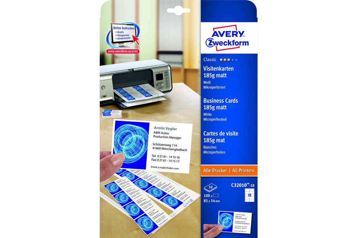 Visitenkarten ZWF 85 x 54 mm, Art.-Nr. C32010-10 - Paterno Shop