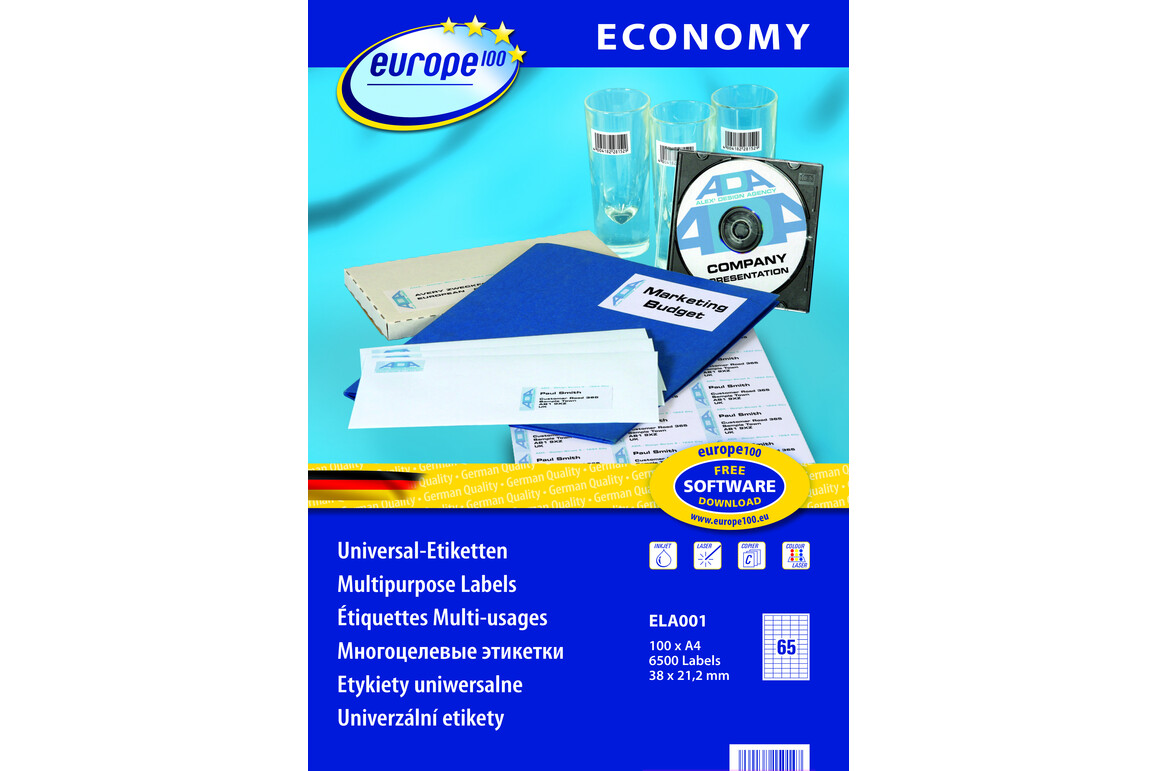 Kopieretiketten A4 Europe 100,  38x21,2mm weiß, Art.-Nr. ELA-0001 - Paterno Shop
