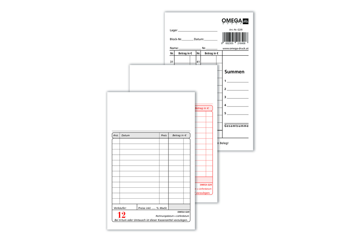 Kassablock Omega 10x14,5 cm Nummerierung 1-50, Art.-Nr. G2-0 - Paterno Shop