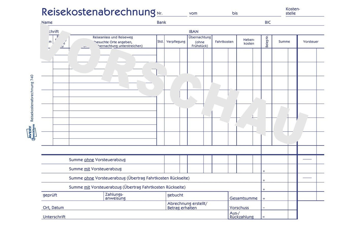 Reisekostenbuch DIN  A5 quer 50 Blatt, Art.-Nr. 0740ZWF - Paterno Shop