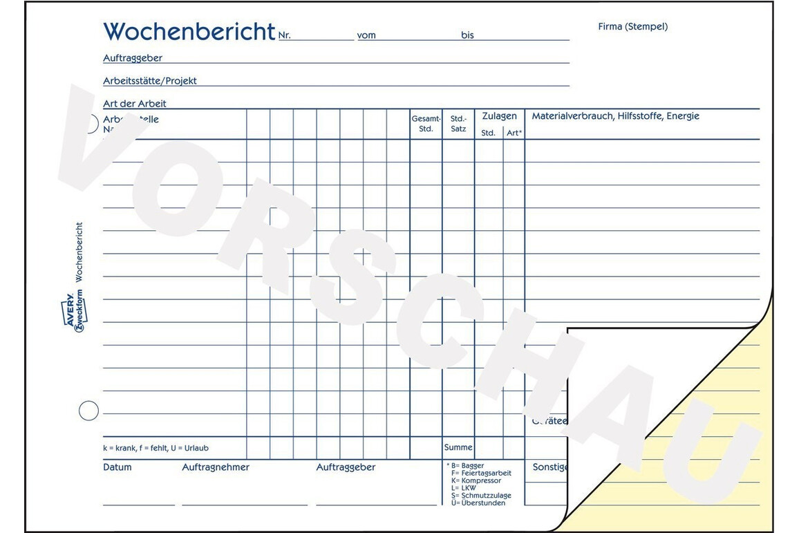 Wochenbericht DIN A5 quer 2x50 Blatt, Art.-Nr. 1311ZWF - Paterno Shop