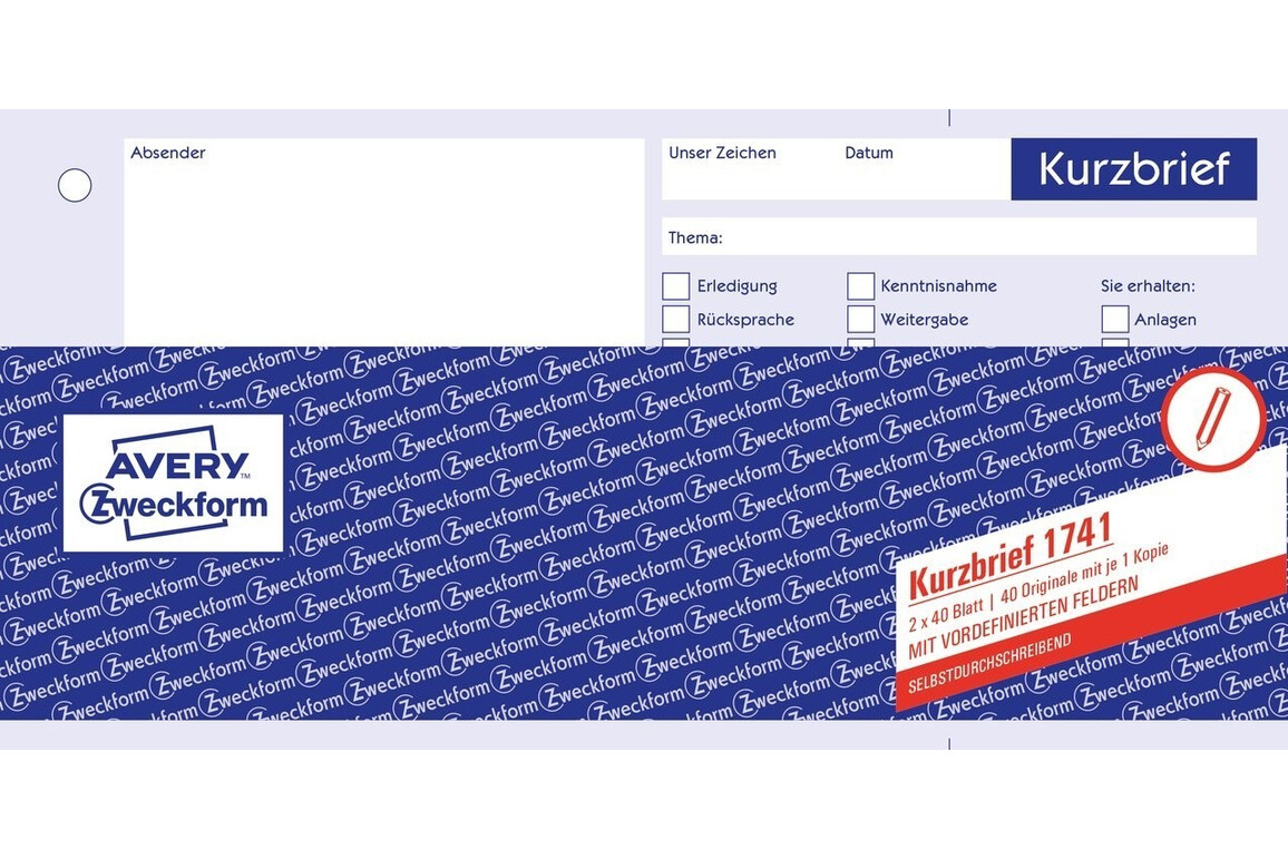 Kurzbrief selbstdurchschreibend 2x40 BLatt, Art.-Nr. 1741ZWF - Paterno Shop Kurzbrief selbstdurchschreibend 2x40 BLatt, Art.-Nr. 1741ZWF - Paterno Shop