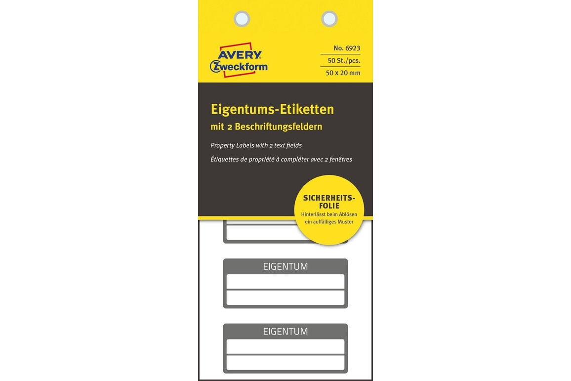 Eigentums-Etiketten ZWF VOID 50 x 20 mm, sw, Art.-Nr. 6923ZWF - Paterno Shop