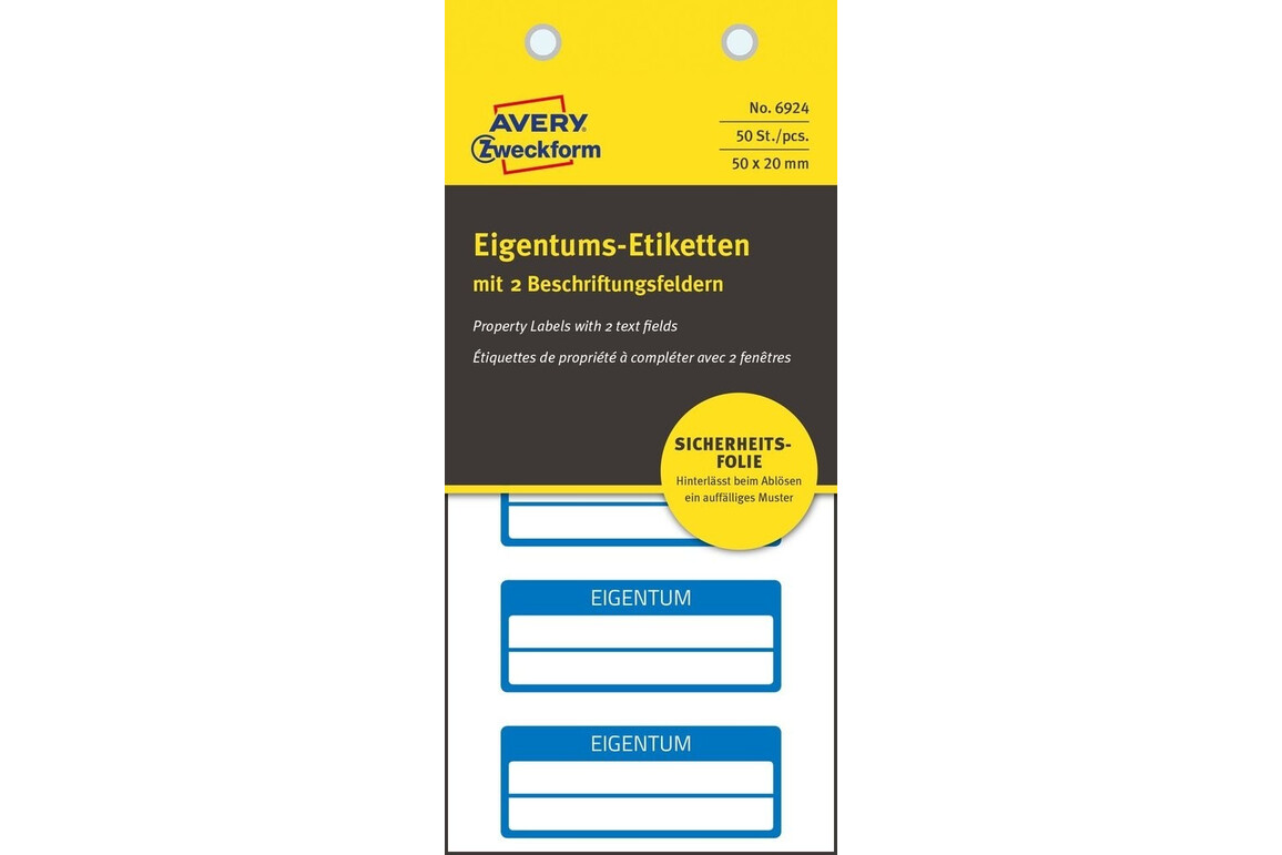 Eigentums-Etiketten ZWF VOID 50 x 20 mm, blau, Art.-Nr. 6924ZWF - Paterno Shop