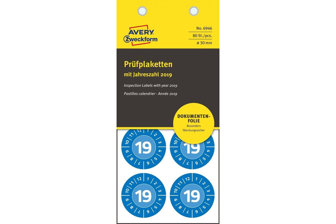 Prüfplaketten ZWF 2019 NoPeel 30mm, blau, Art.-Nr. 6946ZWF - Paterno Shop Prüfplaketten ZWF 2019 NoPeel 30mm, blau, Art.-Nr. 6946ZWF - Paterno Shop
