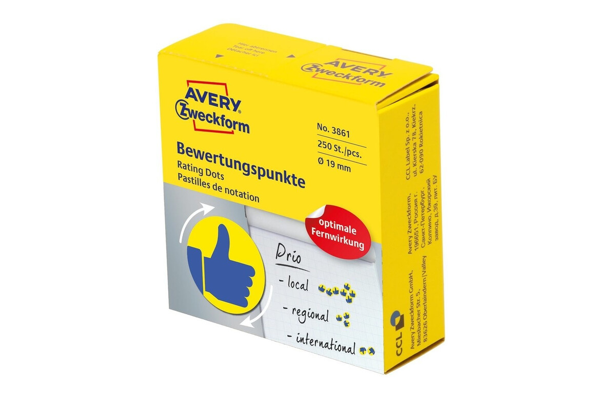 Etiketten Bewertungspunkte Daumen 19mm gelb, Art.-Nr. 3861ZWF - Paterno Shop