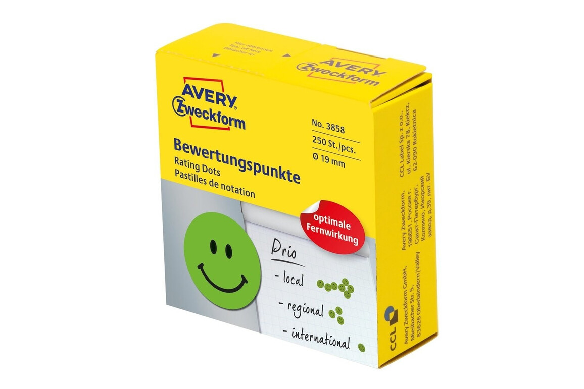 Etiketten Bewertungspunkte Gesicht 19mm grün, Art.-Nr. 3858ZWF - Paterno Shop