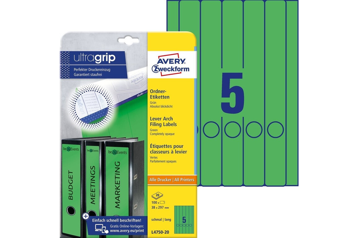 Etiketten A4 Ordnerrücken 38 x 297 mm grün, Art.-Nr. L474-20-GN - Paterno Shop Etiketten A4 Ordnerrücken 38 x 297 mm grün, Art.-Nr. L474-20-GN - Paterno Shop