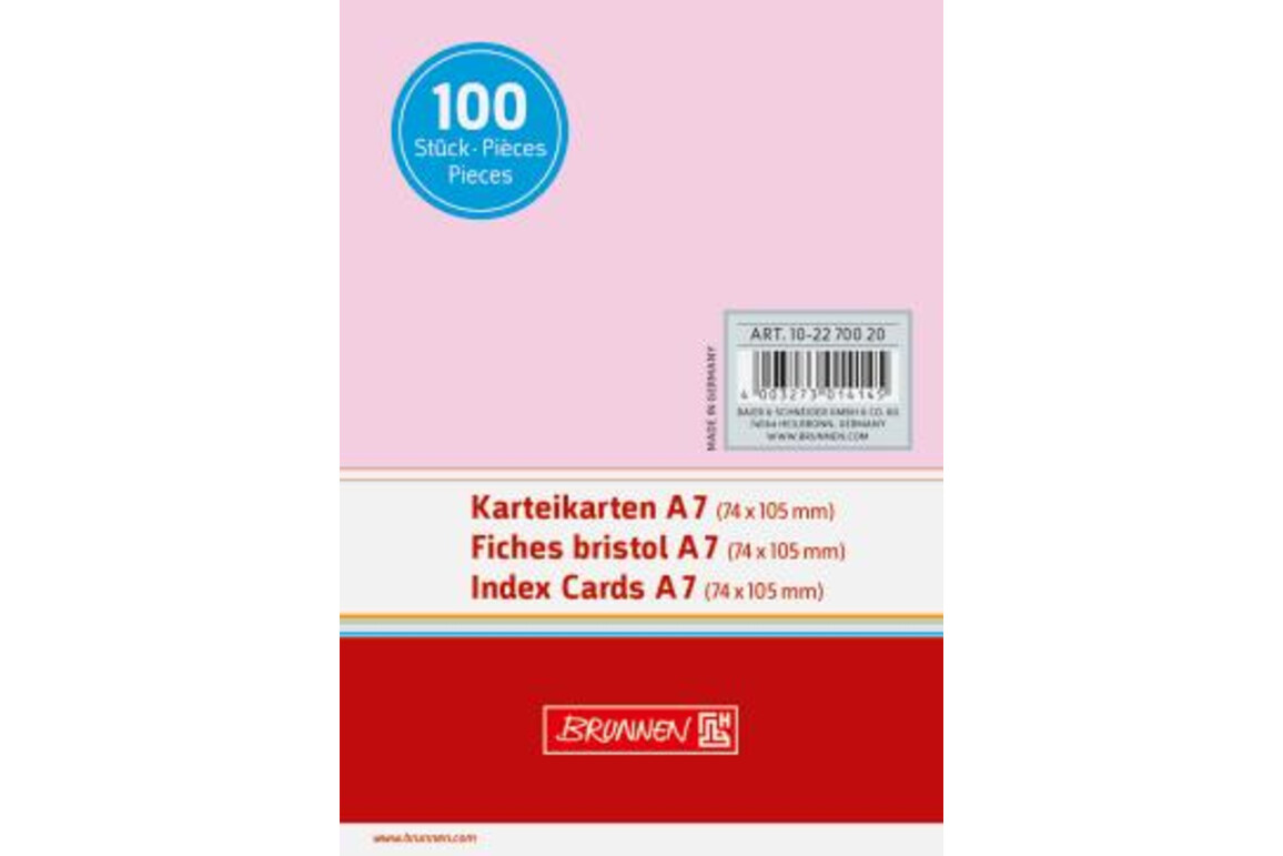 Karteikarten Brunnen A7 glatt rosa, Art.-Nr. 10-22700-RT - Paterno Shop