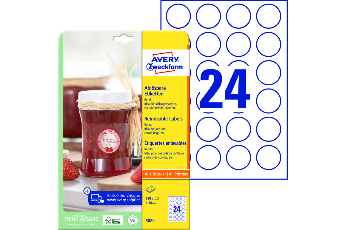 Etiketten wiederablösbar  rund 40mm, Art.-Nr. 5080ZWF - Paterno Shop