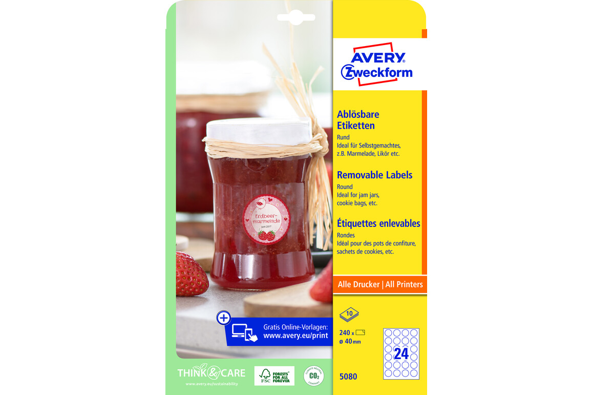 Etiketten wiederablösbar  rund 40mm, Art.-Nr. 5080ZWF - Paterno Shop