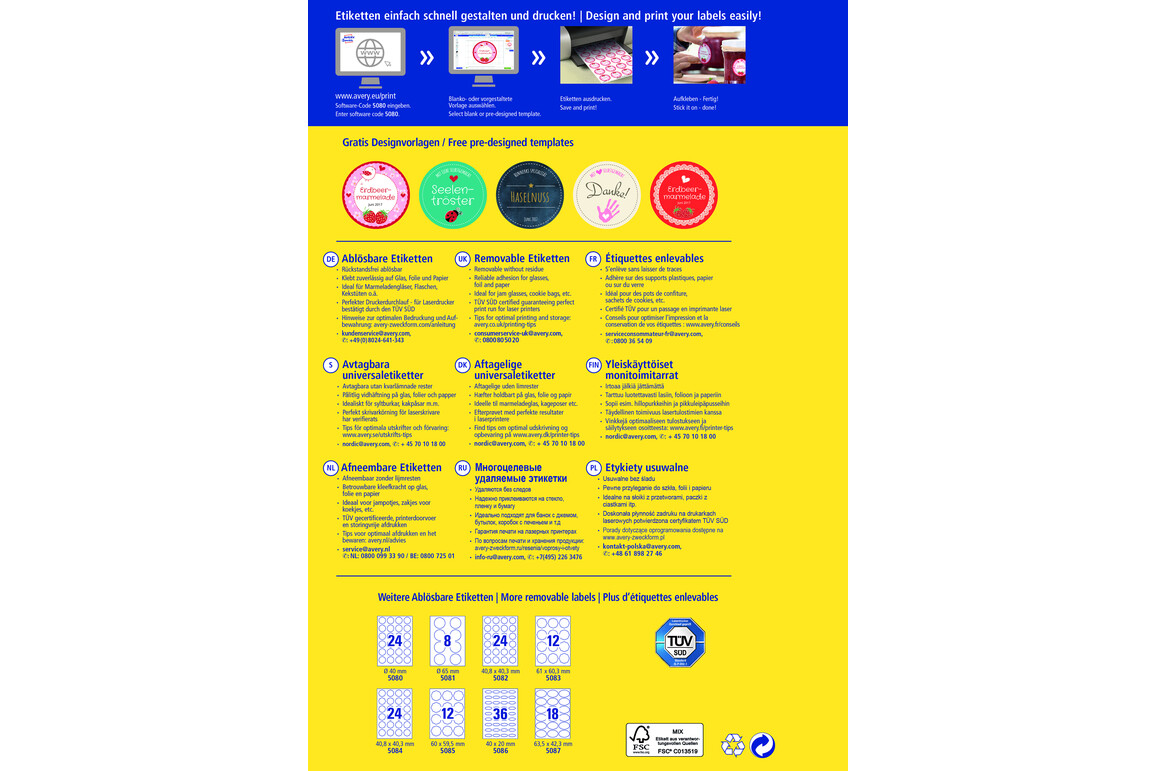 Etiketten wiederablösbar  rund 40mm, Art.-Nr. 5080ZWF - Paterno Shop