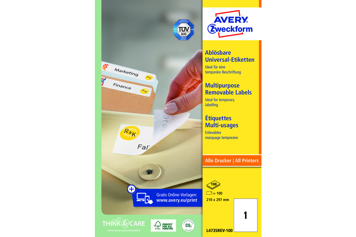 Universaletiketten 210 x297 mm wiederablösbar, Art.-Nr. L4735REV-100 - Paterno Shop