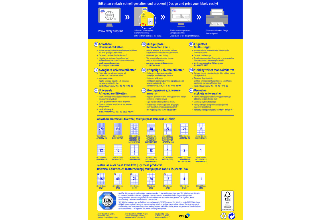 Universaletiketten 210 x297 mm wiederablösbar, Art.-Nr. L4735REV-100 - Paterno Shop