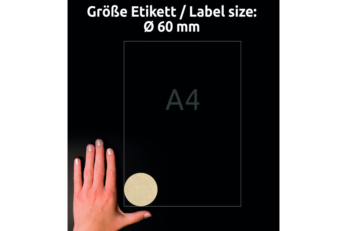 Etiketten ZWF 60mm rund naturbraun, Art.-Nr. L7106-25 - Paterno Shop