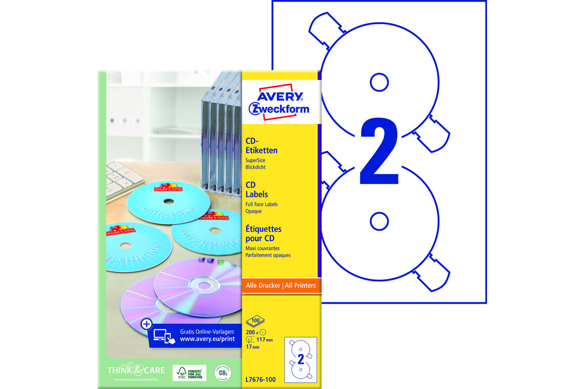 Etiketten ZWF CD-DVD rund 117 mm, Art.-Nr. L7676-100 - Paterno Shop