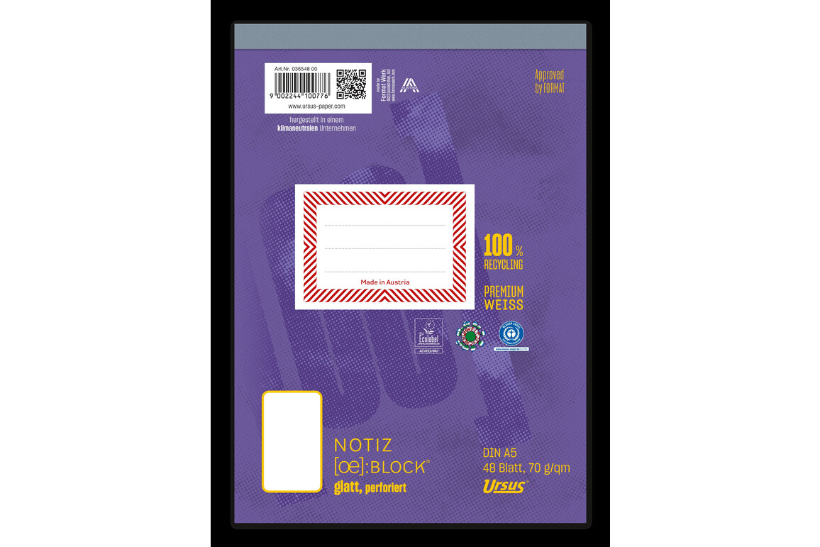 Notizblock Ursus A5 48 Blatt 70g/qm glatt, Art.-Nr. 036548-00 - Paterno B2B-Shop
