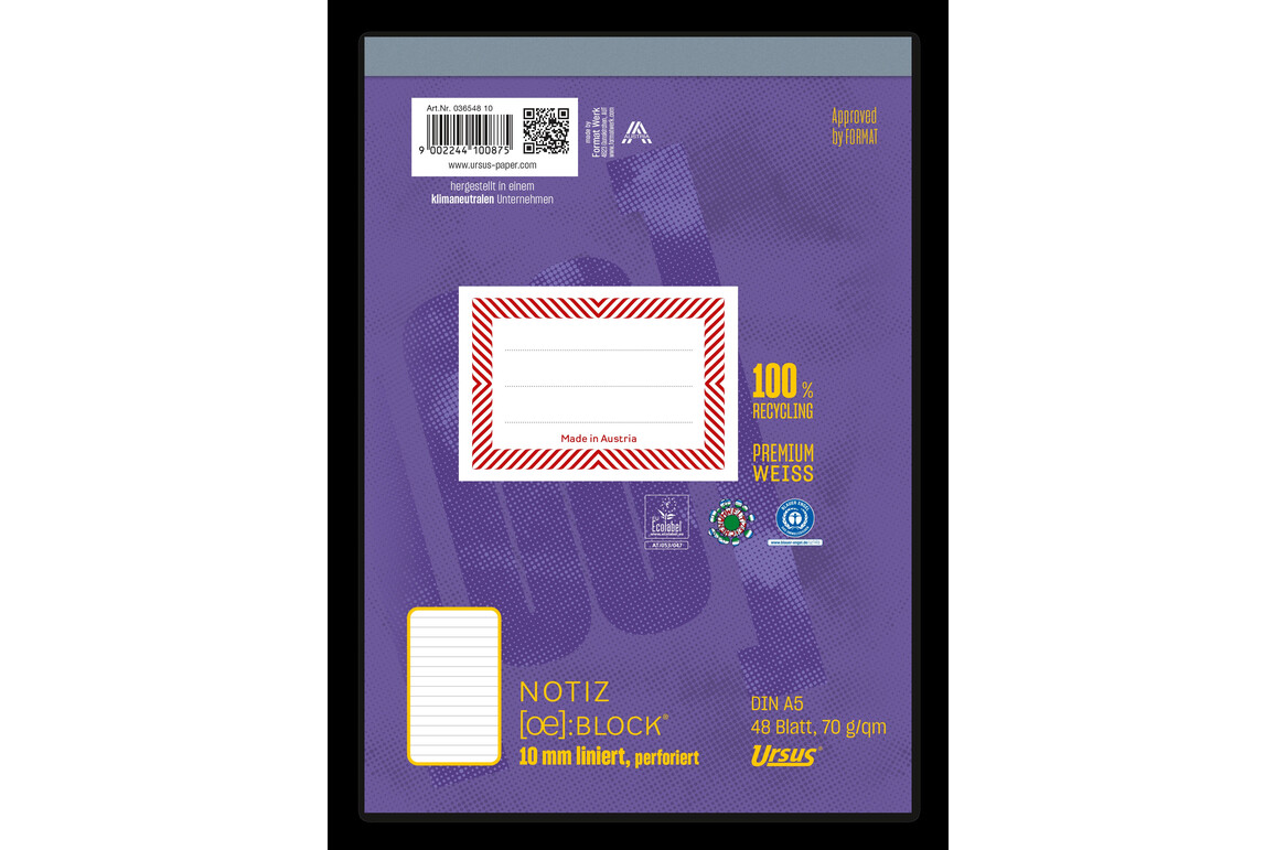 Notizblock Ursus A5 48 Blatt 70g/qm liniert, Art.-Nr. 036548-10 - Paterno Shop