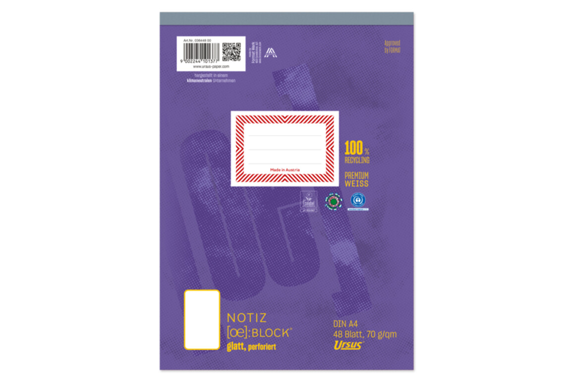 Notizblock Ursus A4 48 Blatt 70g/qm glatt, Art.-Nr. 036448-00 - Paterno Shop