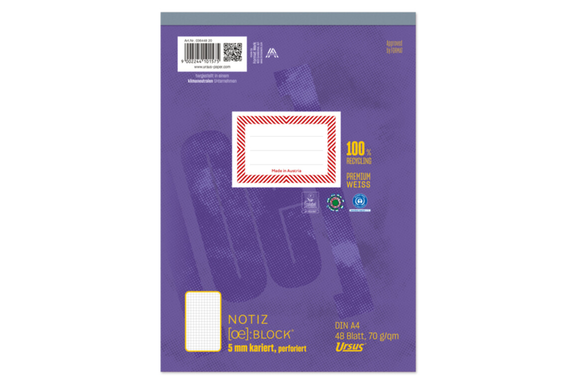 Notizblock A4 48 Blatt 70g/qm 5mm kariert, Art.-Nr. 036448-20 - Paterno Shop