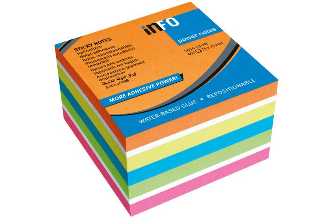 Haftnotizwürfel Power info notes 75x75mm, Art.-Nr. 5654-53-PN - Paterno Shop