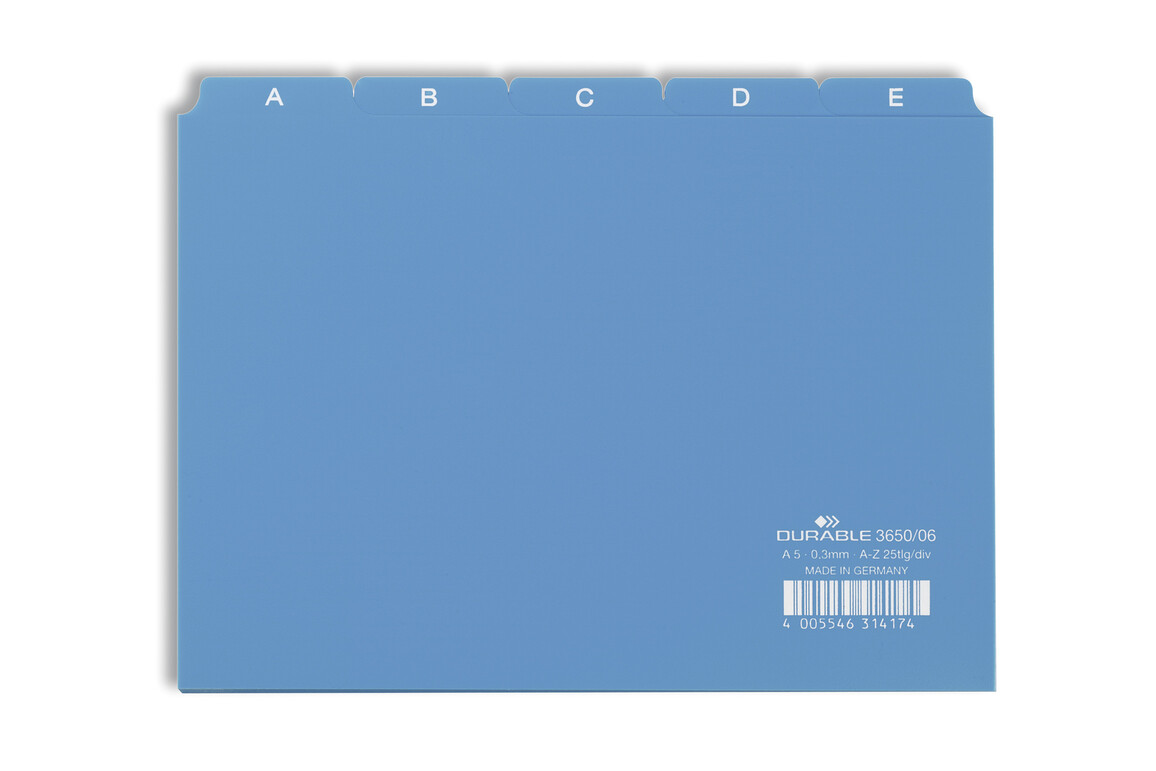 Leitregister Durable A5 quer A-Z 5/5-teilung hellblau, Art.-Nr. 3650-HBL - Paterno Shop