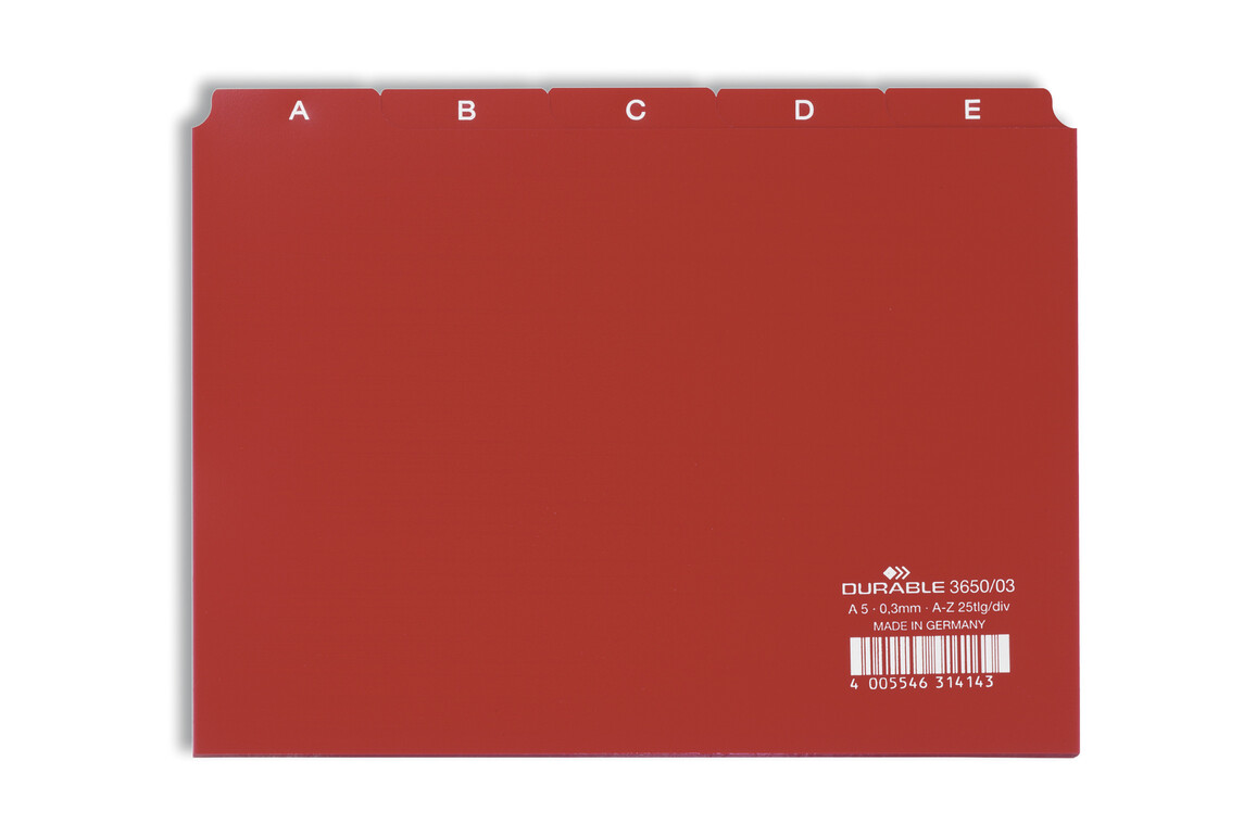 Leitregister Durable A5 quer A-Z 5/5-teilung rot, Art.-Nr. 3650-RT - Paterno Shop