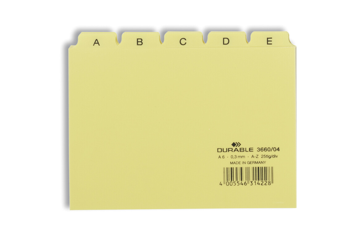 Leitregister Durable A6 quer A-Z 5/5-teilung gelb, Art.-Nr. 3660-GE - Paterno Shop