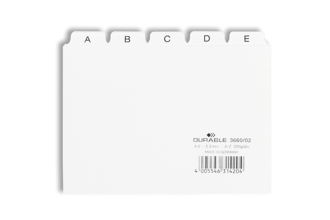 Leitregister Durable A6 quer A-Z 5/5-teilung weiss, Art.-Nr. 3660-WS - Paterno Shop