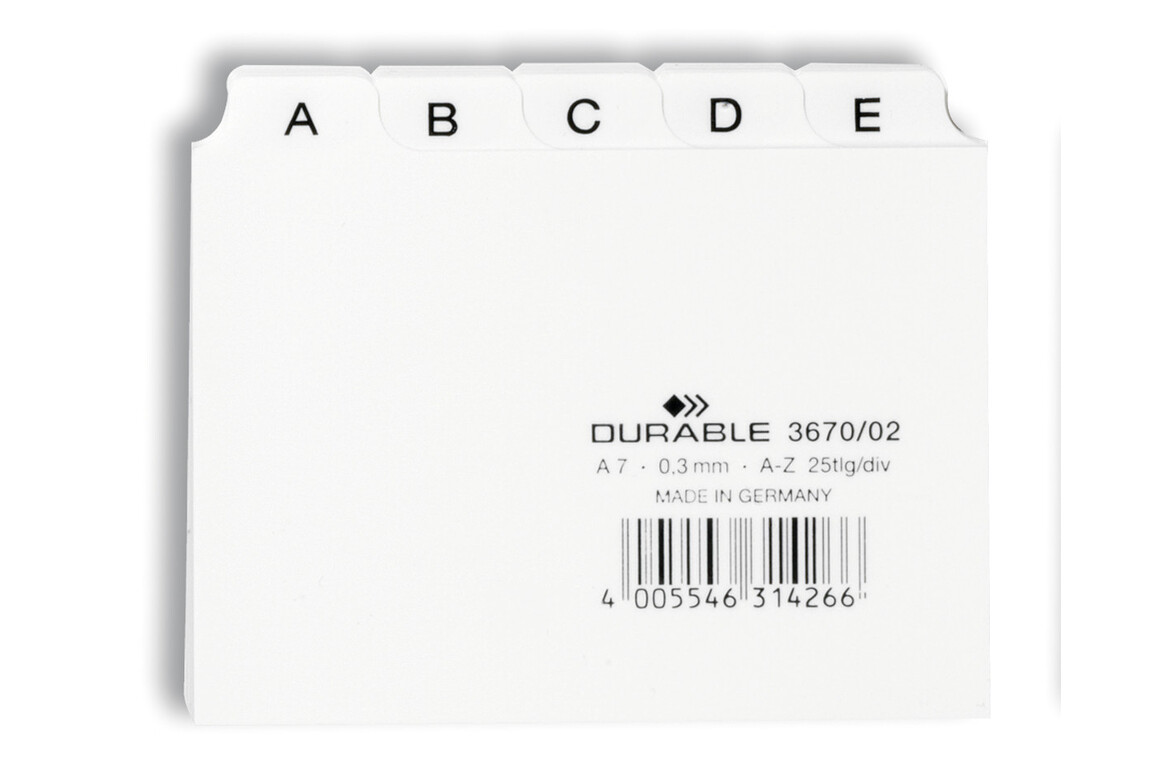 Leitregister Durable A7 quer A-Z 5/5-teilung weiss, Art.-Nr. 3670-WS - Paterno Shop