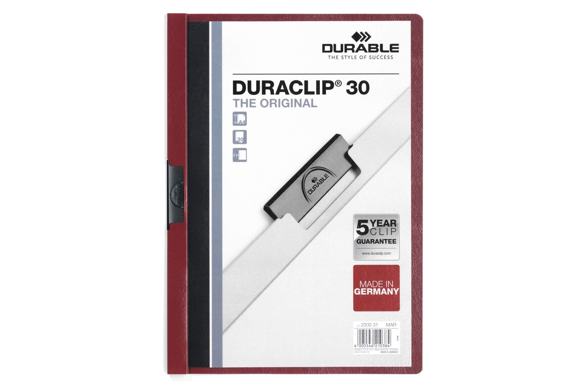 Klemmmappe Durable DURACLIP A4 dunkelrot, Art.-Nr. 2200-DRT - Paterno Shop