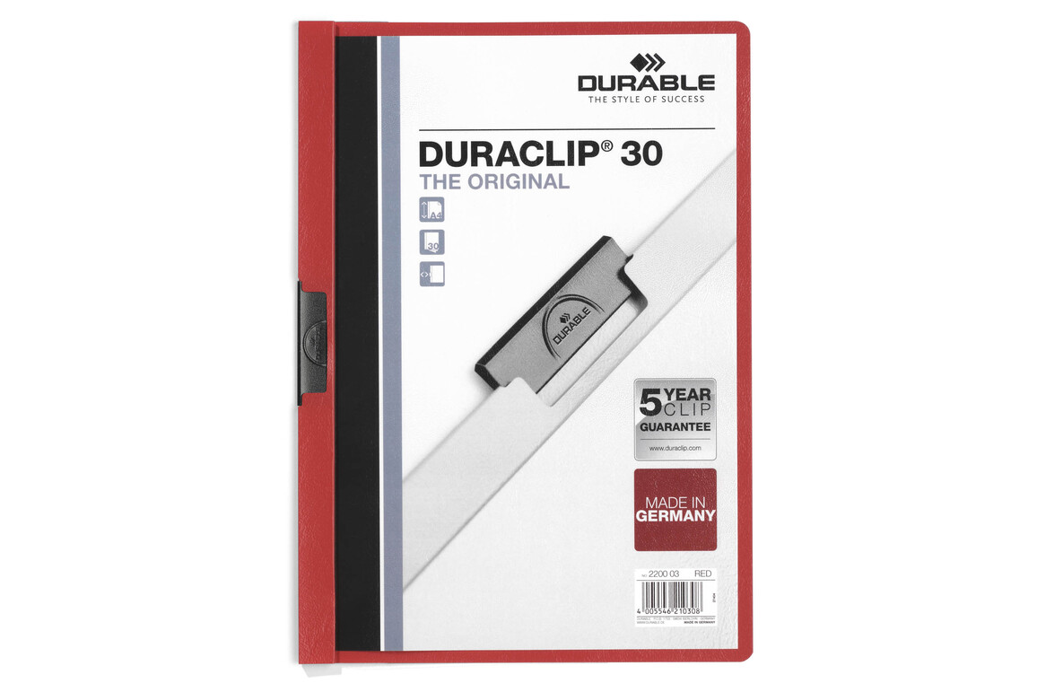 Klemmmappe Durable DURACLIP A4 rot, Art.-Nr. 2200-RT - Paterno Shop