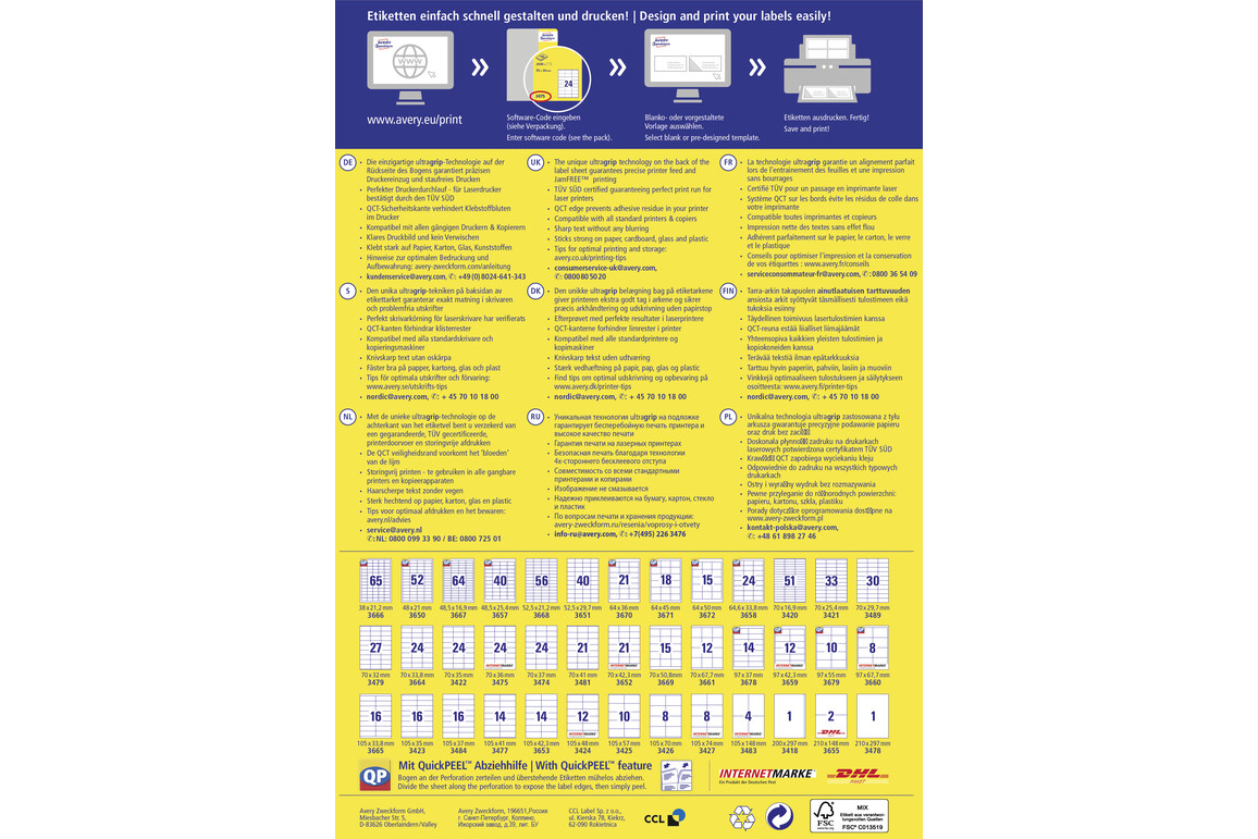 Universaletiketten A4 3477 weiss 105x41mm, Art.-Nr. ZWF-3477 - Paterno Shop